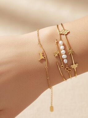 18k Gold Plated Cat on a Branch Bracelet/Anklet. New.